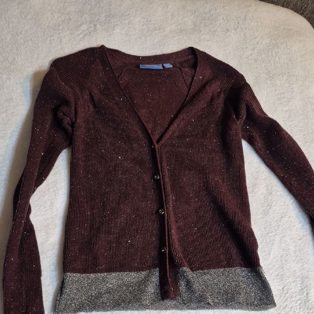 Simply Vera Vera Wang Burgundy V-Neck Cardigan with Metallic Hem Sz. XS